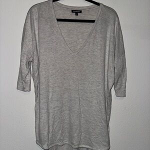 Express Gray Relaxed Blouse with 3/4 Sleeves
